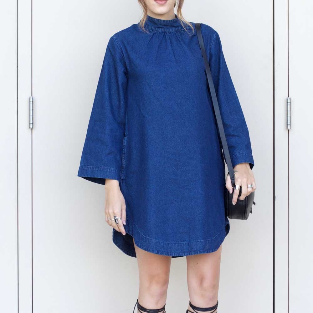 Rolla's Liberty Mock Neck Denim Bell Sleeve Dress